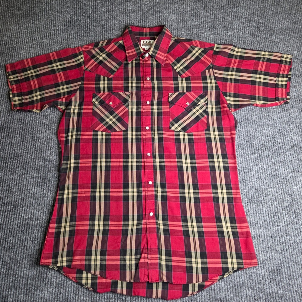 ELY Cattleman Red Plaid Western Shirt Short Sleeve Cowboy Rodeo
